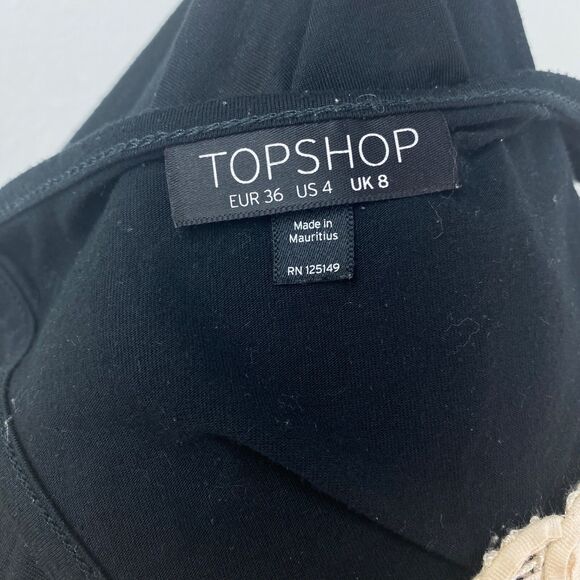 Top Shop Black White Lace Tank Top Sz 4 Knit Flared Racerback Boho Peasant Goth - Picture 7 of 8